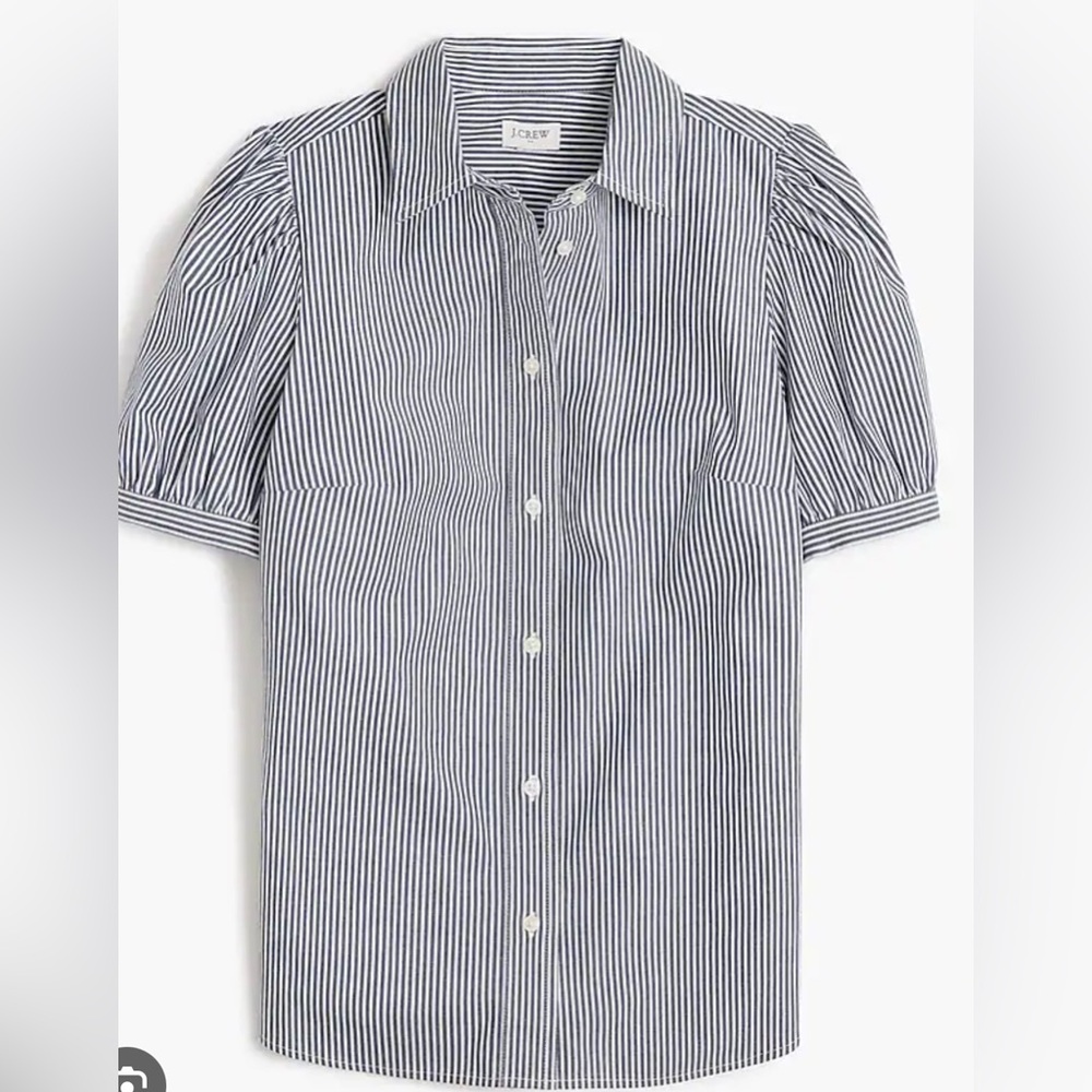 J. Crew Navy and White Striped Short-Sleeve Shirt